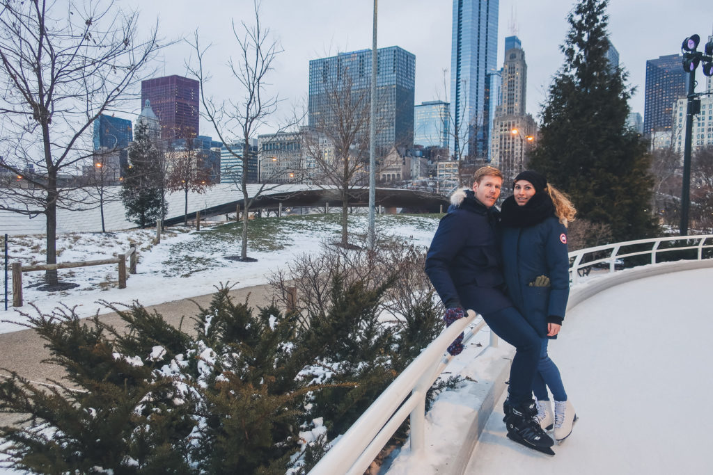 couple at Maggie Daley ice ribbon