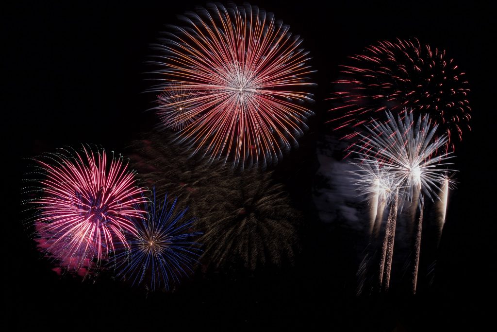 fireworks show in red and white