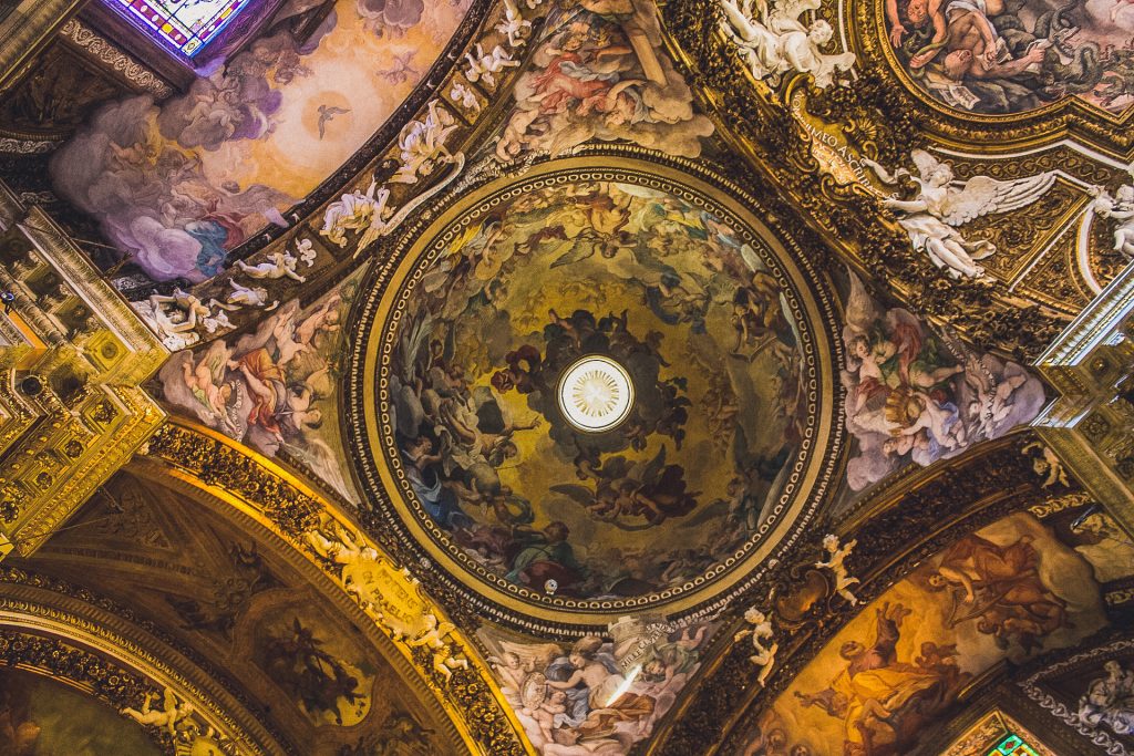 ornate ceiling at he Church Santa Maria della Vittoria