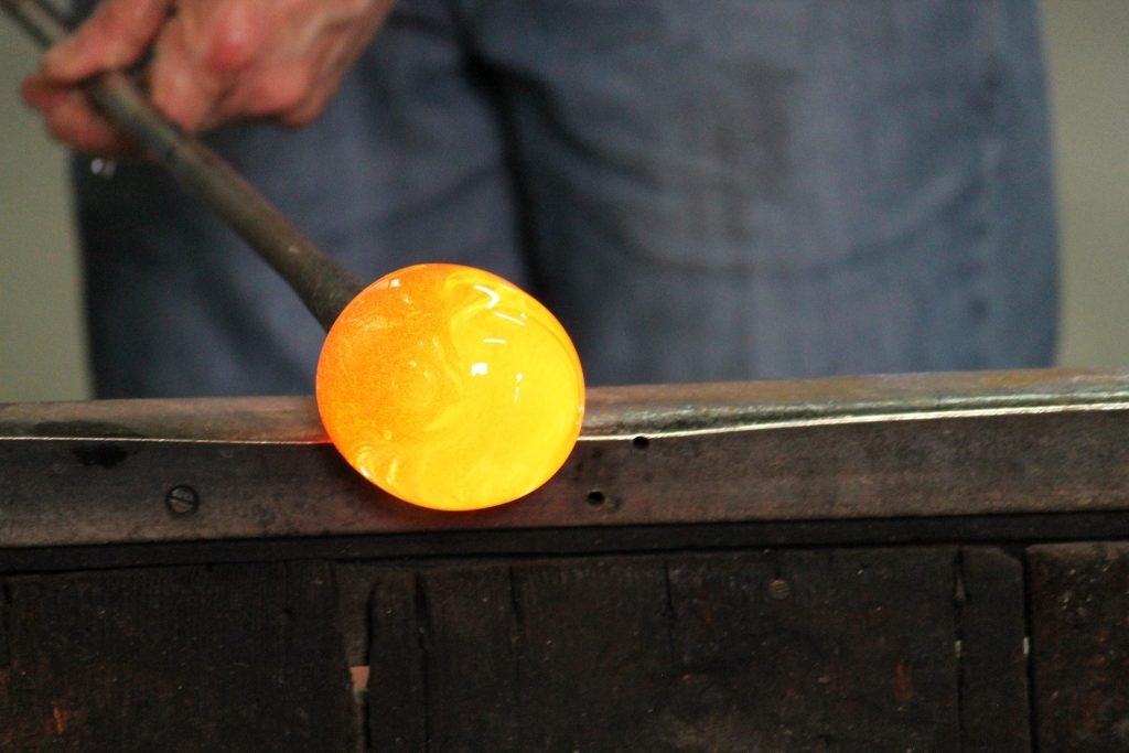 image of hot glass prior to being blown