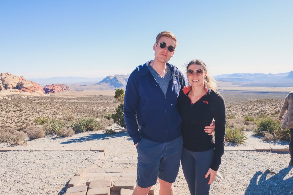 couple at red rock state park in Nevada, panoramic views