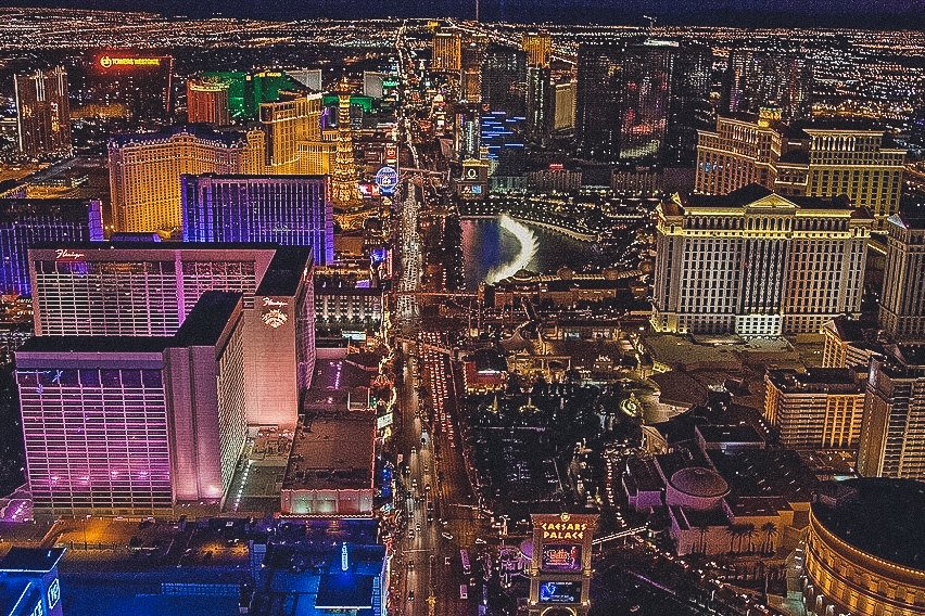 aerial view of Las Vegas Strip at night