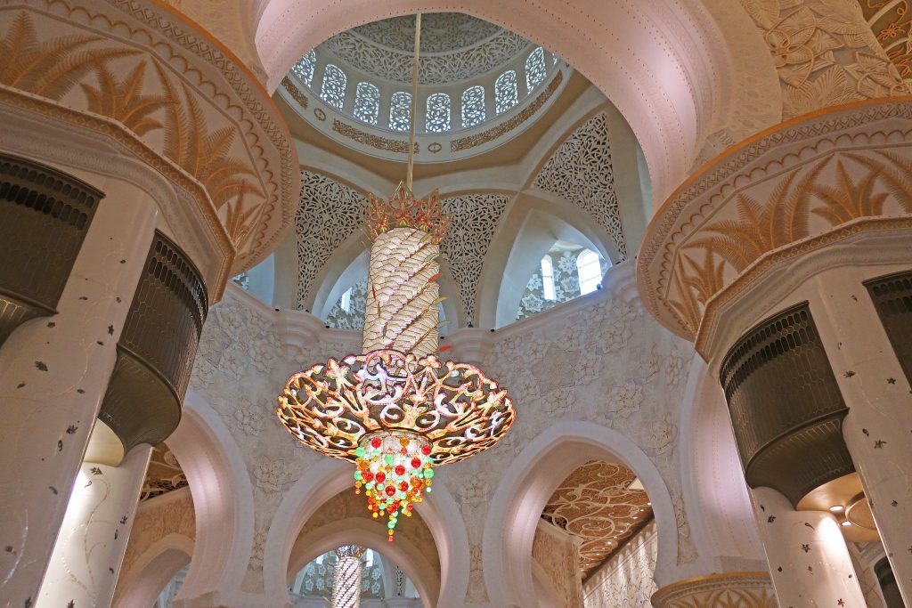 chandelier inside the Grand Mosque in UAE 
