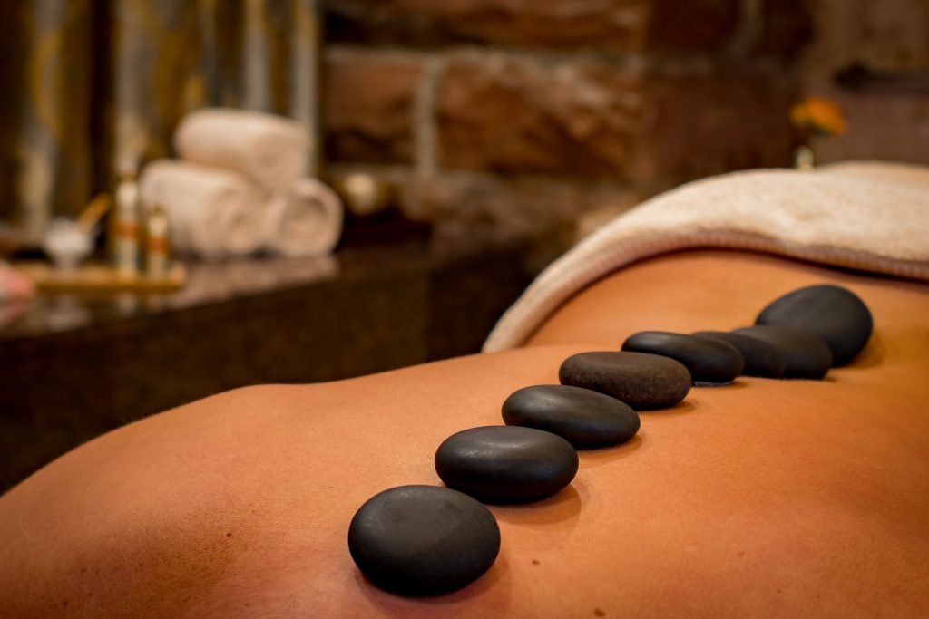 back with hot stones for massage