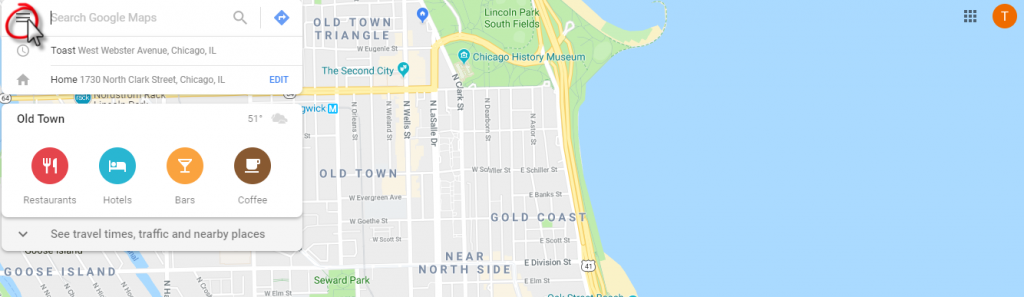 select menu in google maps