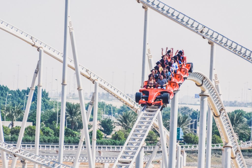 Formula Rossa, the fastest roller coaster in the world in Ferrari World amusement park at Yas Island - Abu Dhabi UAE.