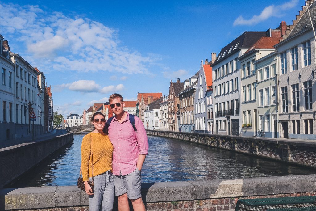 couple standing in Jan van Eyck Square