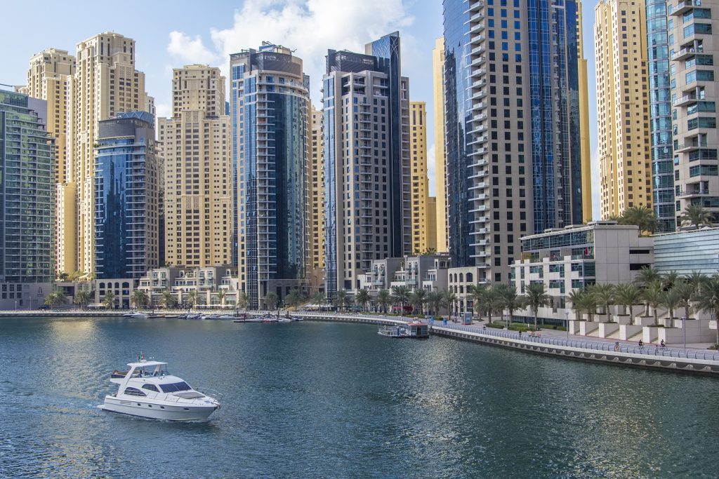 boat in the Dubai Marina during daytime