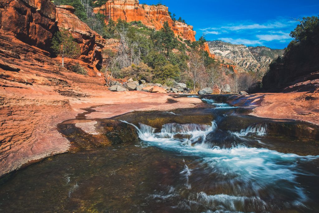 Winter image of Oak Creek at Rock Slide State Park in the Coconino National Forest near Sdeona, Arizona