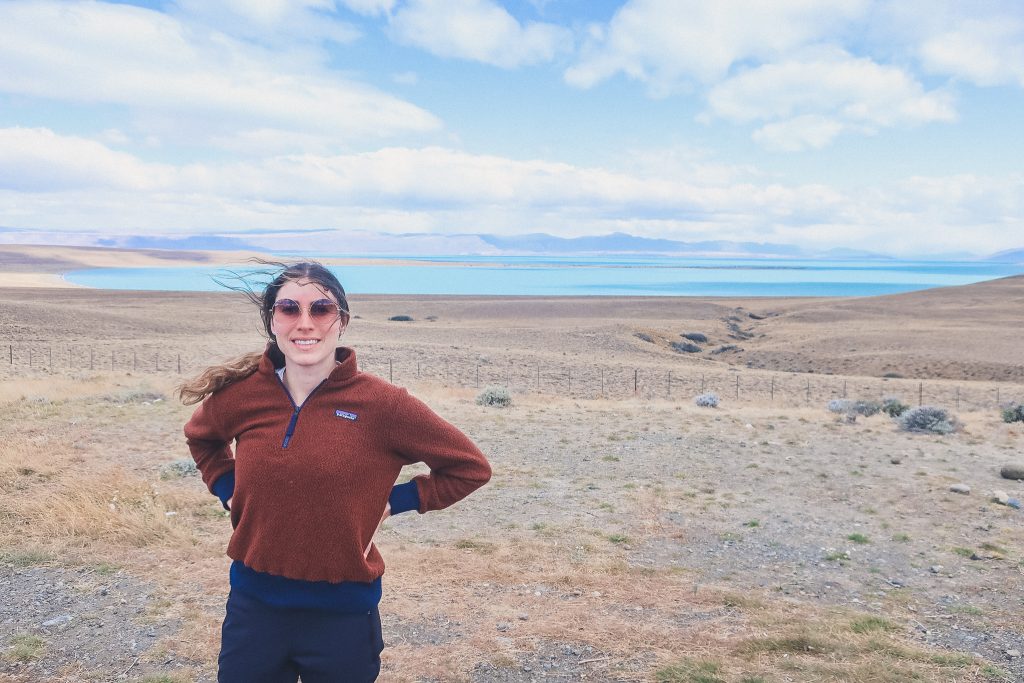 girl wears Patagonia quarter zip sweater in Patagonia 