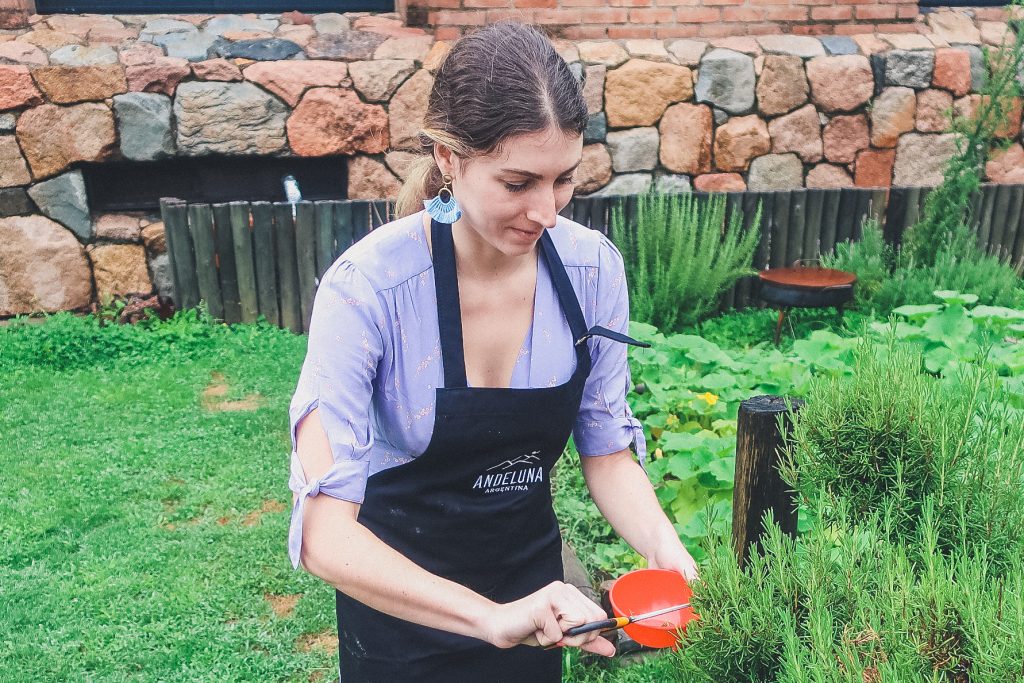 cooking class at Andeluna Winery, picking herbs