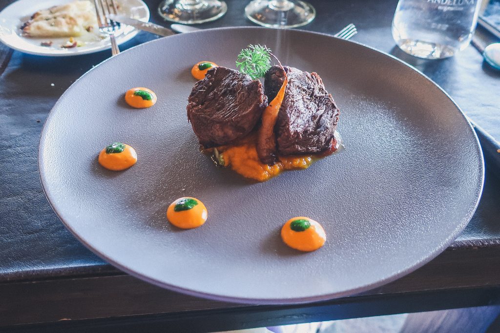 artful presentation of steak at Andeluna winery in Mendoza