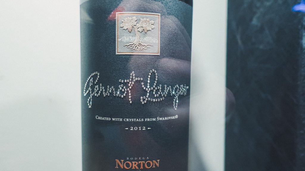 Swarovski crystal studded wine bottle at Bodega Norton