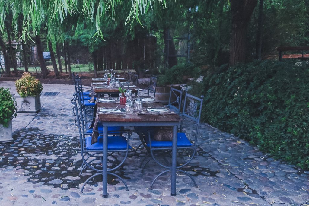 Dining table at Clos de Charcra Winery, just before dusk