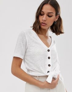 casual tie front top in white