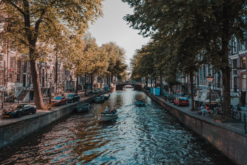 Amsterdam canals at sunset