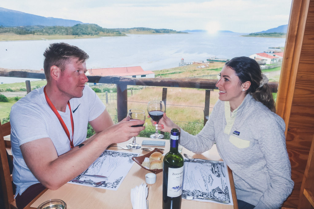 couple toasts with patagonia wine