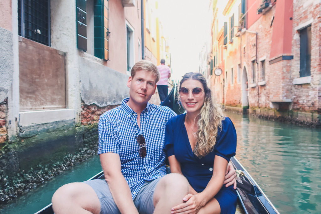 couple on gondola ride in Venice