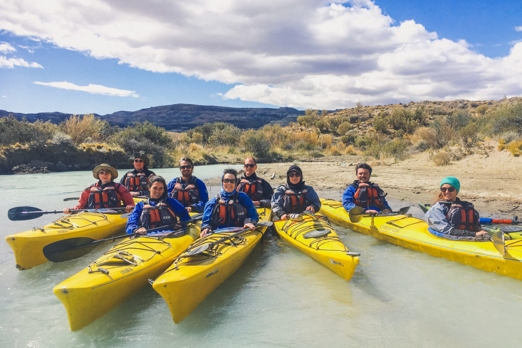 group of kayakers planning to visit La Leona Petrified Forest