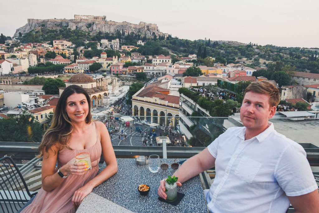 couple having dinner at A is for Athens rooftop bar