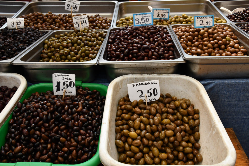 olives on sale in Greece near Varvakios Central Municipal Market