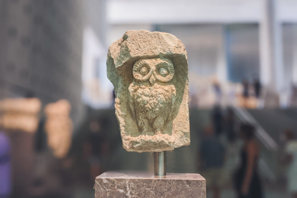 owl carved into stone, Acropolis Museum in Athens