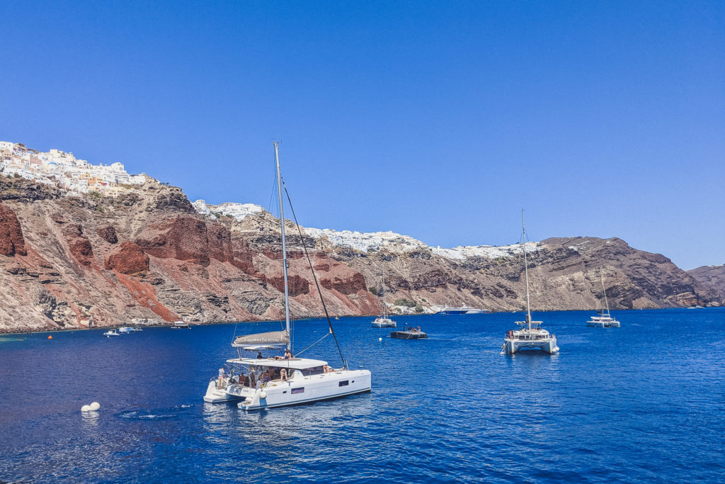 view from rock in Ammoudi Bay 