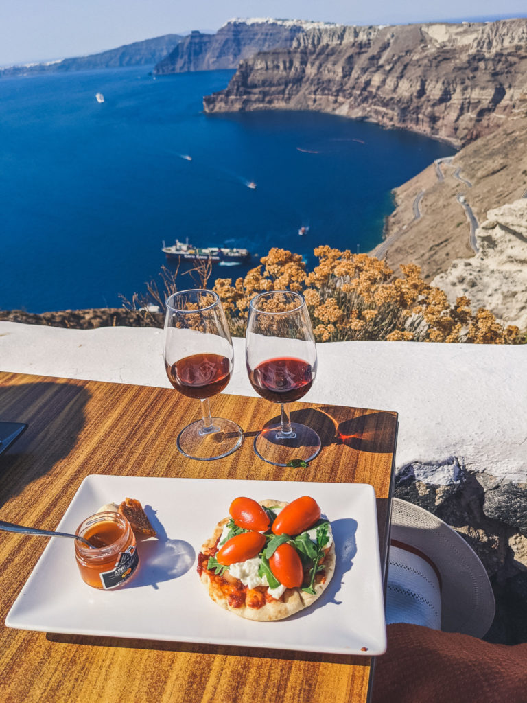 Venetsanos wine and snacks, panoramic views of Santorini coastline