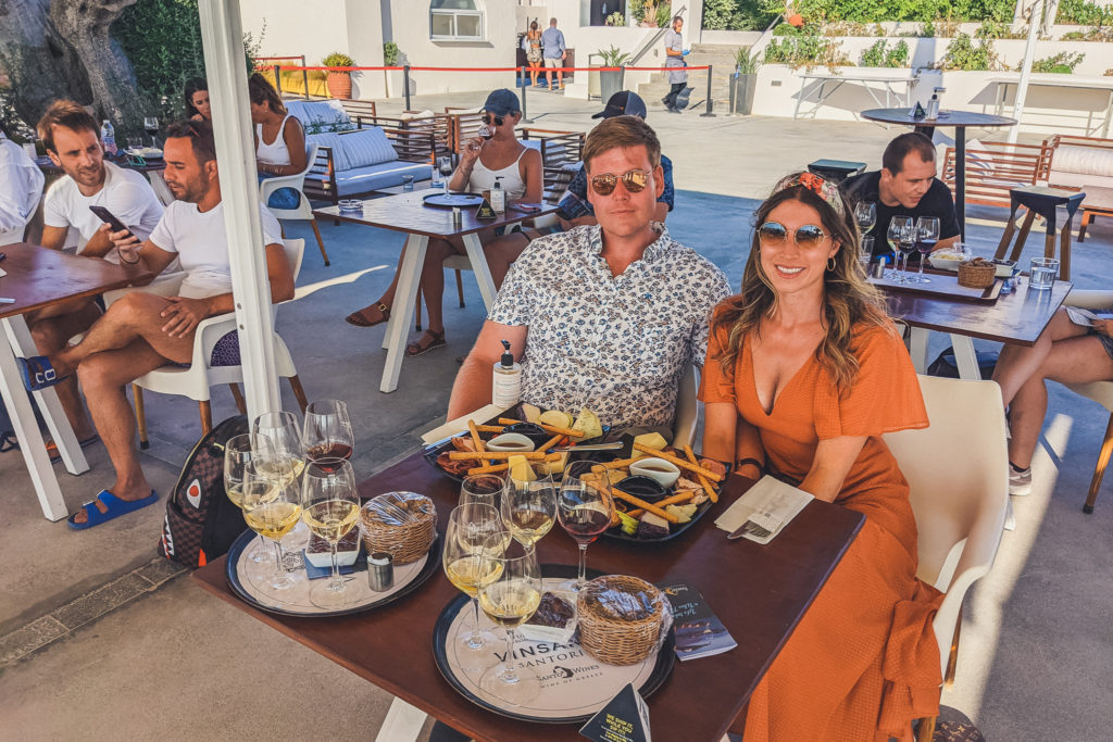 couple enjoys sample platter at Santos Wines