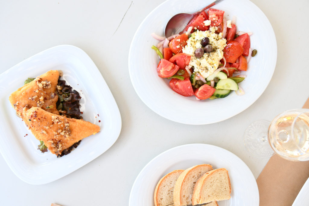 Greek salad and filo dough pastry