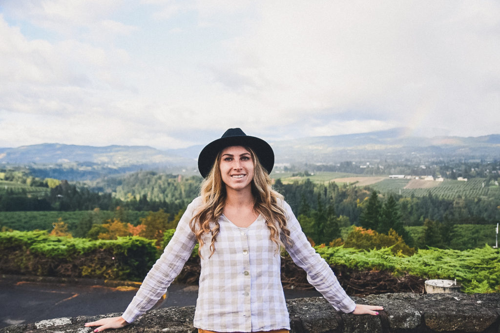 views around Columbia River Gorge, woman on a cloudy day