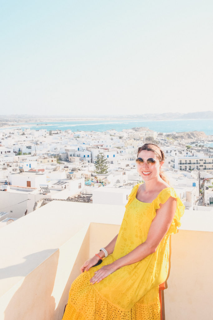 woman at rooftop bar in Naxos
