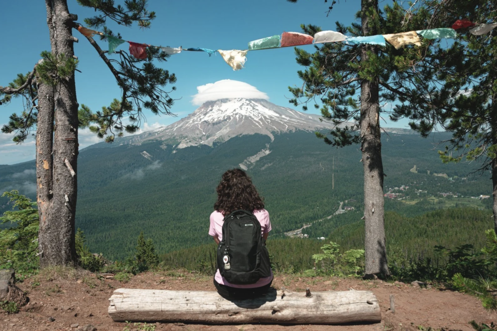 woman visits Mt Hood